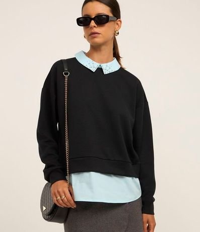 Algodón Cerrado con Bajo y Cuello de Camisa con Strass