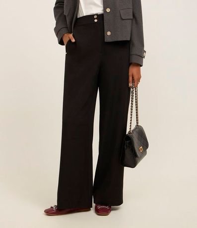 Pantalón Wide Leg Sastrería Tiro Alto con Botones Dobles 3