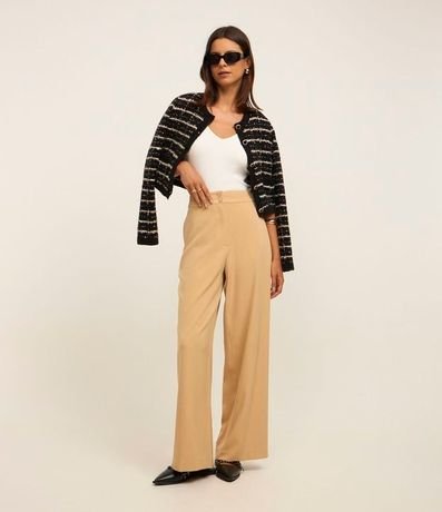 Pantalón Wide Leg Sastrería Tiro Alto con Botones Dobles