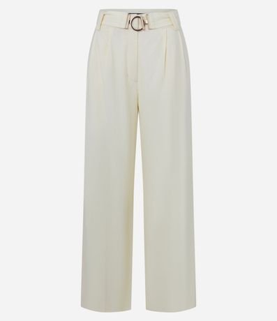 Pantalón Wide Leg en Viscolino con Tiro Alto y Cinturón con Hebilla de Metal 5