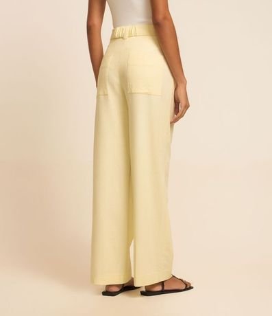 Pantalón Wide Leg en Viscolino con Tiro Alto y Cinturón con Hebilla de Metal 3