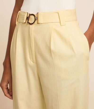 Pantalón Wide Leg en Viscolino con Tiro Alto y Cinturón con Hebilla de Metal 4