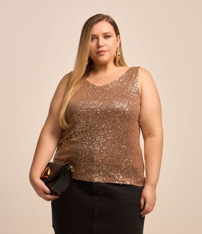 Blusa sin Manga en Lentejuela con Forro Curve & Plus Size