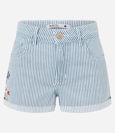 Short en Jeans Rayado con Bordado Floral y Bajo Plegado 6
