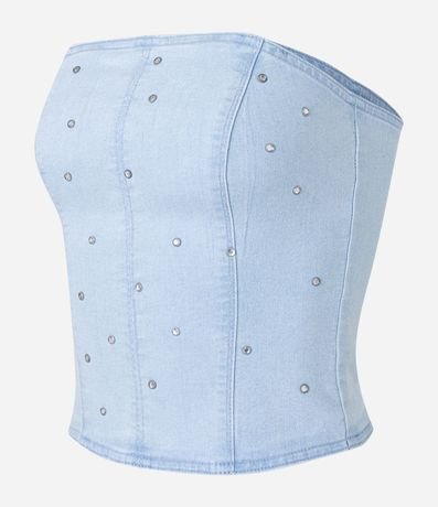 Top Corset sin Breteles en Jeans con Lunares de Strass 5