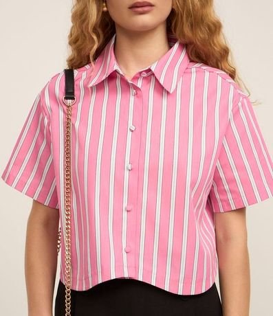 Camisa Manga corta en Tricolina con Estampa de Rayas 4