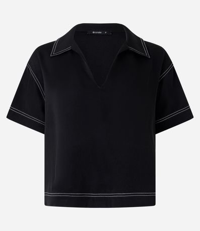 Blusa Manga Corta Sastrería con Escote V y Pespontos Contrastantes 5