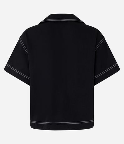 Blusa Manga Corta Sastrería con Escote V y Pespontos Contrastantes 6