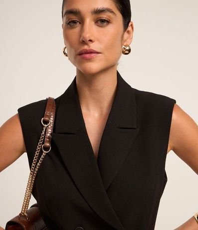 Vestido en Sastrería Sin Manga con Cuello Blazer y Lazo 3