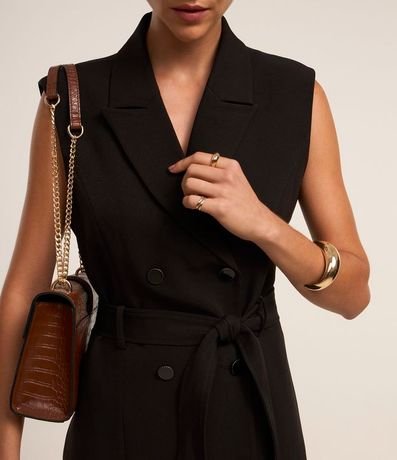 Vestido en Sastrería Sin Manga con Cuello Blazer y Lazo 4