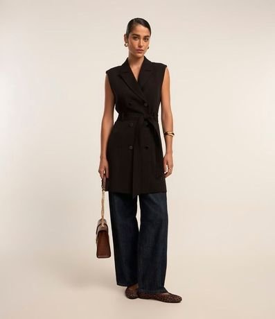Vestido en Sastrería Sin Manga con Cuello Blazer y Lazo 5