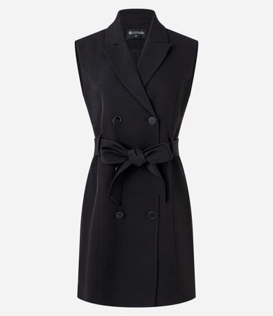 Vestido en Sastrería Sin Manga con Cuello Blazer y Lazo 6