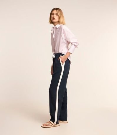 Pantalón Recto con Cintura Elástica y Rayas Contrastantes