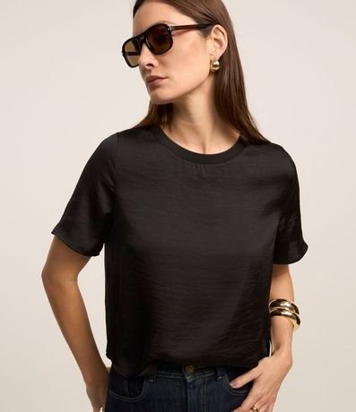 Blusa Satinada con Cuello en Rib
