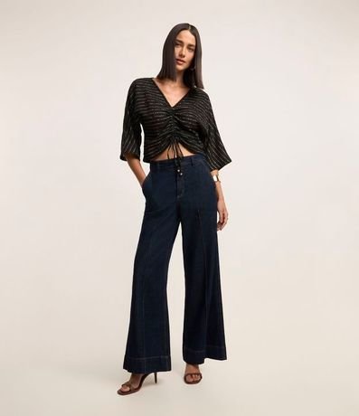 Blusa Tela Satinada con Escote Drapeado y Breteles Finos 2