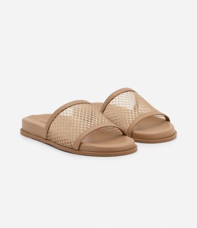 Sandália Rasteira Slide com Tela e Strass Aplicados 2