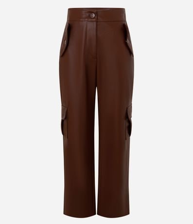 Pantalón Recto en PU con Bolsillos Cargo 7