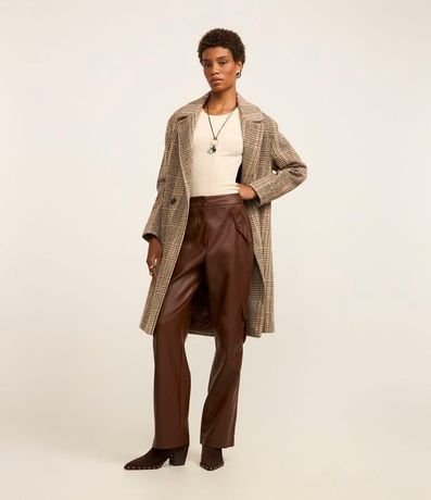 Pantalón Recto en PU con Bolsillos Cargo