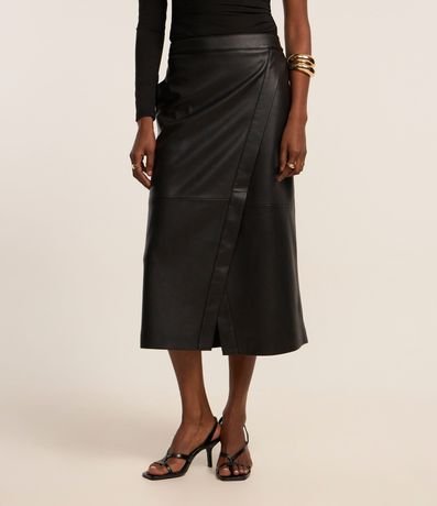 Pollera Reta Midi en PU con Traspase Sobre 3