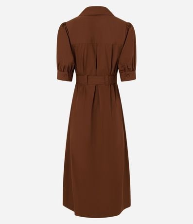 Vestido Midi Manga Corta Abullonada en Tricolina con Lazo en la Cintura 2