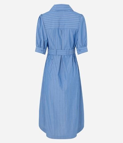 Vestido Midi con Mangas Abullonadas en Tricolina y Lazo en la Cintura 2