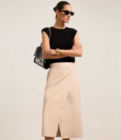 Pollera Reta Midi en PU con Traspase Sobre 2