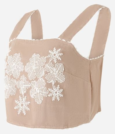 Blusa Cropped sin Manga en Viscolino con Flores Bordadas 7