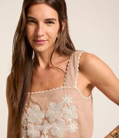 Blusa Cropped sin Manga en Viscolino con Flores Bordadas 5