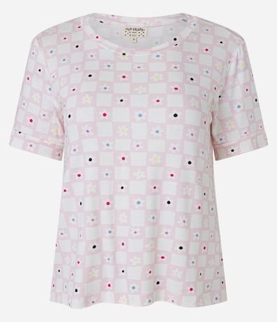 Blusa de Pijama en Viscosa con Estampa Floral de Cuadros 5
