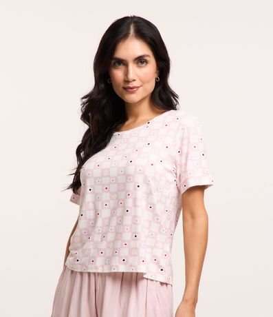 Blusa de Pijama en Viscosa con Estampa Floral de Cuadros