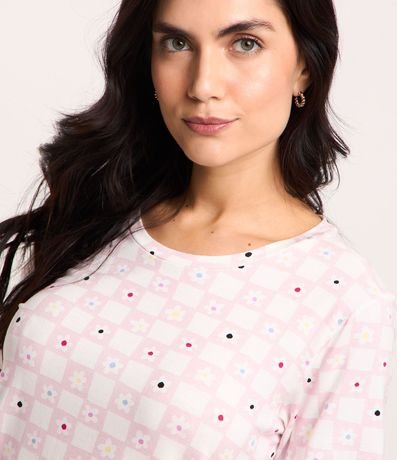 Blusa de Pijama en Viscosa con Estampa Floral de Cuadros 4