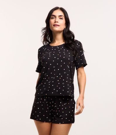 Blusa de Pijama en Viscosa con Estampa de Lunares