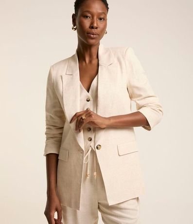 Blazer en Viscolino con Lapelas y Botón Único