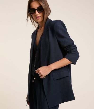 Blazer en Viscolino con Lapelas y Botón Único