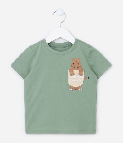 Remera Comfort Infantil con Bolsillo Estampado de Hipopótamo - Talle 1 a 5 años