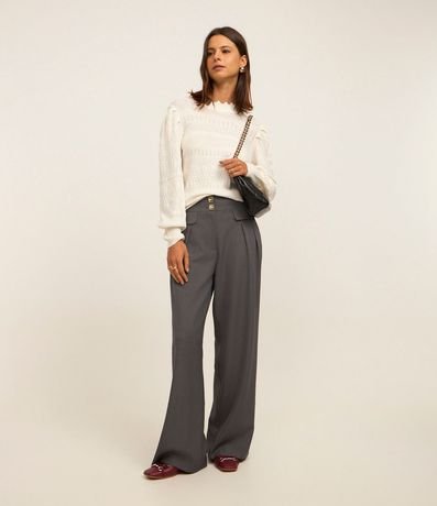 Pantalón Wide Leg Sastrería con Lapelas y Pliegues