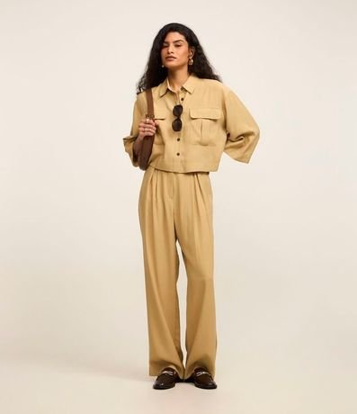 Pantalón Recto Tiro Alto en Viscosa con Cintura Clochard y Botones 1