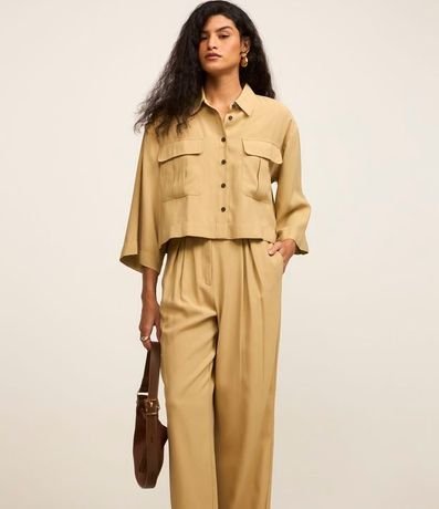 Pantalón Recto Tiro Alto en Viscosa con Cintura Clochard y Botones 2