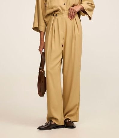 Pantalón Recto Tiro Alto en Viscosa con Cintura Clochard y Botones 3