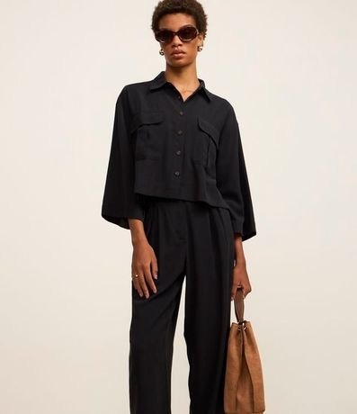 Pantalón Recto Tiro Alto en Viscosa con Cintura Clochard y Botones 2