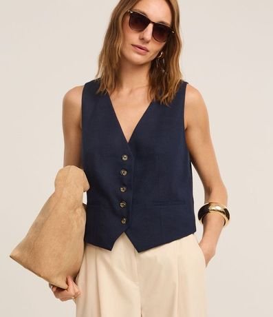 Chaleco en Viscolino con Cierre por Botones Contrastantes