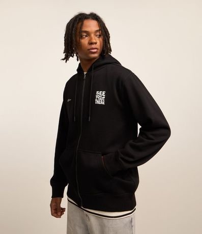 Saco en Algodón con Estampa Lettering y Capucha