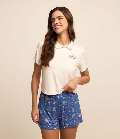 Pijama Short Doll con Cuello Polo y Estampa Stitch