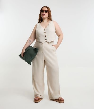 Pantalón Wide Leg en Viscosa y Lino Efecto Crudo Curve & Plus Size