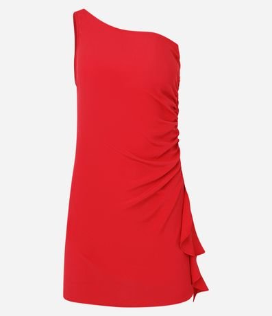 Vestido Corto Hombro Único en Crepé con Volado Lateral 6