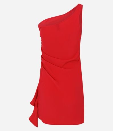 Vestido Corto Hombro Único en Crepé con Volado Lateral 7