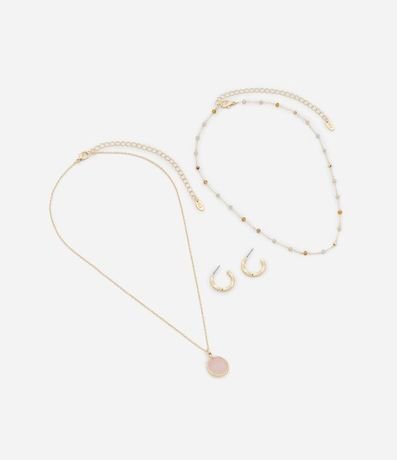 Conjunto de Collar Doble y Caravana Aro con Piedras Aplicadas 2