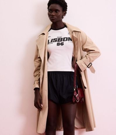 Trench Coat en Gabardine con Cinturón de Hebilla