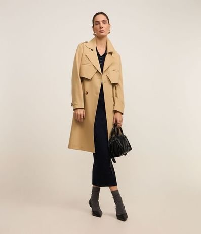 Saco Trench Coat Gabardina con Botones Delanteros y Cinturón