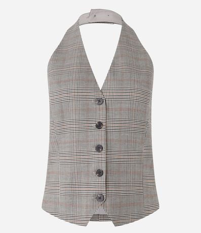 Chaleco Sastrería Estampado de Cuadros con Botones Delanteros y Espalda Abierta 5
